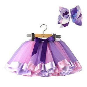 New BGFKS LayeredTulle Rainbow Tutu Skirt Size M (2-4) With A Matching Bow